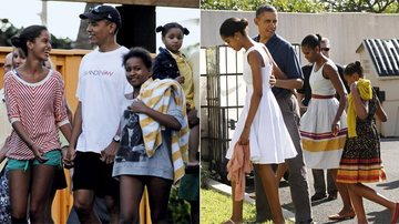 Em look bem à vontade, o mandatário dos EUA curte férias com as filhas. O trio se une a Michelle Obama para evento com marinheiros. - Reuters