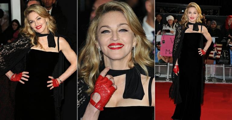 Madonna chama atenção com acessórios vermelhos na pré estreia de 'W.E.' - Grosby Group