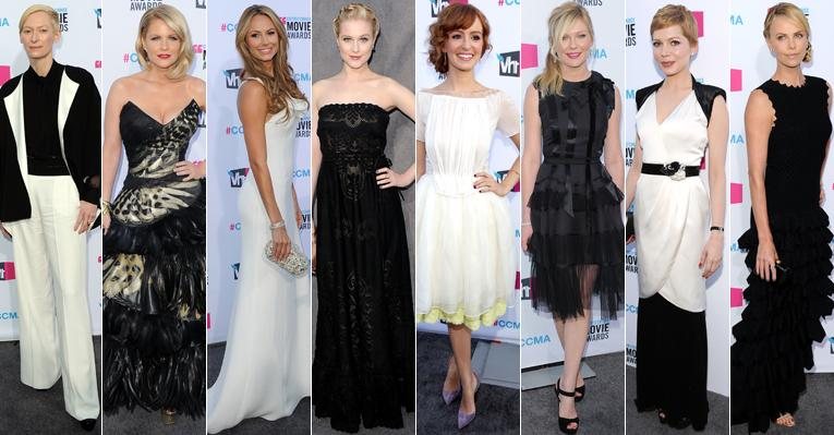 Estrelas em seus looks preto e branco no Critics’ Choice Awards 2012 - Getty Images