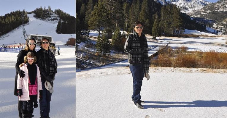 O humorista curte dias de relax em estação de esqui norte-americana com a mulher, Patrícia, e a filha Maria Antonia. Junto há 15 anos, o casal vive momentos de romance.