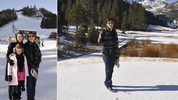 O humorista curte dias de relax em estação de esqui norte-americana com a mulher, Patrícia, e a filha Maria Antonia. Junto há 15 anos, o casal vive momentos de romance.