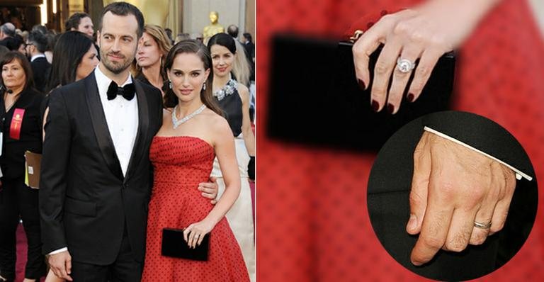 Natalie Portman e Benjamin Millepied: casal exibe alianças que poderiam ser de casamento na entrega do Oscar 2012 - Getty Images