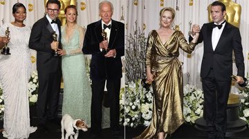 Octavia Spencer, o casal Michel Hazanavicius e Bérénice Bejo, Christopher Plummer e Uggie, o cão de O Artista. Meryl Streep e Jean Dujardin - reuters