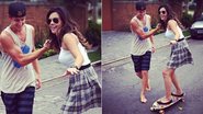 Giovanna Lancellotti aprende a andar de skate com ajuda de amigo - Reprodução/Twitter