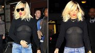 Rihanna usa blusa transparente durante jantar com amigos em Nova York - Splash News www.splashnews.com