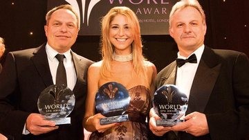 Marc-Antoine Cornaz, Marianne Brepohl e Andreas Wieser na noite que premia os melhores spas do mundo.