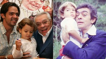 Bruno Mazzeo com o filho João e o pai, Chico Anysio, em 2007; e com o pai quando era criança - Divulgação/ Rede Globo e Reprodução/ Facebook