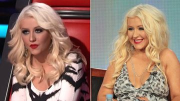 Christina Aguilera: nessa segunda-feira, 2, e em janeiro deste ano durante a coletiva de imprensa do 'The Voice' - Reprodução / Getty Images