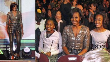 Com visual moderno, a eleita do presidente norte-americano causa frisson ao apresentar o Kids’ Choice Awards, em L.A. Na plateia, com as filhas, Sasha e Malia. - reuters