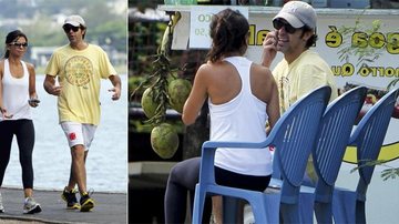 Na Lagoa Rodrigo de Freitas, os atores se exercitam enquanto conversam. Em clima descontraído, Ana e Bruno param em um quiosque para beber água de coco. - Gil Rodrigues