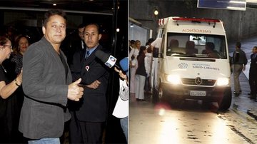 Na entrada do Hospital Sírio-Libanês, em São Paulo, Leonardo visita o filho. A chegada do jovem cantor, de ambulância, após sua transferência de Goiânia. - Celso Akin