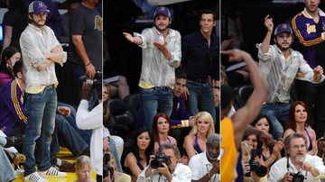 Ator Ashton Kutcher vibra em jogo dos Lakers em Los Angeles - Reprodução/Grosby Group