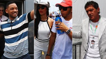 Will Smith, Nicole Scherzinger, namorada do piloto Lewis Hamilton, e Antonio Banderas na Formula 1 - Getty Images