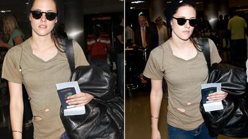 Kristen Stewart aparece com camiseta rasgada em Los Angeles, nos Estados Unidos - Reprodução/Grosby Group