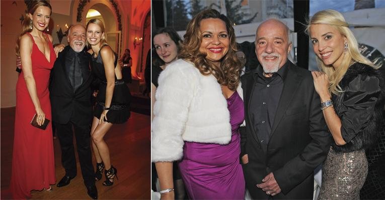 Em Cannes, Paulo Coelho recebe o abraço de fãs famosas como as belas Petra Nemcova e Karolina Kurkova. No detalhe, ele é tietado por Suzana Linhares e Juliana Dalla Pria. - Andreas Rentz