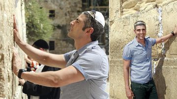 O ator global ora no Muro das Lamentações, em Jerusalém. O tour também inclui Tel Aviv, o Mar Morto e Safed, o berço da Cabala.