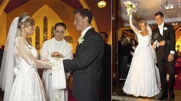 O reverendo Aldo Quintão abençoa a união de Karyn e André. Já casados, Karyn e André deixam a igreja ao som de Viva La Vida. - Vagner Campos