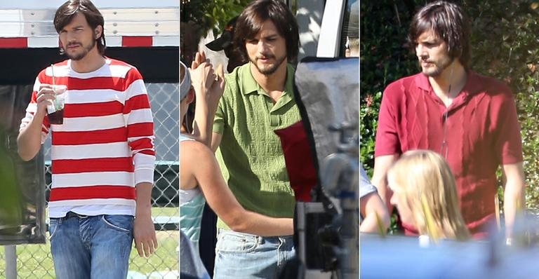 Ashton Kutcher aparece caracterizado como Steve Jobs em set de filmagem - Grosby Group