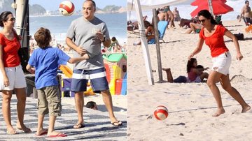 Em família, Patrícia Poeta aproveita praia e joga futebol de areia - J. Humberto / AgNews