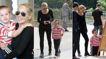 Sharon Stone passeia com o filho Quinn por Paris, na França - Reprodução/Grosby Group