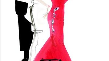 Ilustração em aquarela e guache do backstage do defile de 2005, de Valentino, feita por David Downton. - David Downton/Divulgação