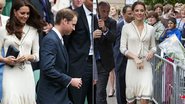 Kate Middleton usa o mesmo vestido no intervalo de um ano. Na primeira foto, ela está com William em jogo de tênis em 2012. E na segunda imagem, aparece na turnê que fez no Canadá em 2011 - Getty Images