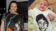 Mariana Belém e a filha Laura, que usa a camiseta com o rosto de Rafael Mascarenhas - Fábio Miranda; Reprodução / Twitter