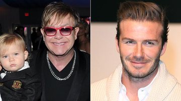 Elton John com o filho Zachary e David Beckham - Getty Images
