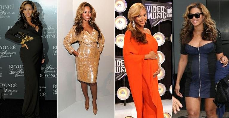 Beyoncé - Cortes justos e decotes ousados marcaram os looks da cantora durante toda a gravidez, garantindo estilo e sensualidade; - Getty Images; Grosby Group