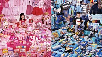 Mundo rosa: Foto da artista JeongMee Yoon, que usa as cores para revelar semelhanças culturais entre as crianças; Tudo azul: O quarto do sul-coreano Taehyung com todas as suas roupas e brinquedos - JeongMee Yoon