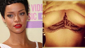 Rihanna tatua deusa egípcia no peito - Montagem