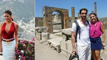 Charme de Leka no terraço do hotel de Positano, Itália. A atriz e o amado, Thiago Lobo, com quem é casada há 3 anos e tem Gabriel e Giovanna, admiram as míticas ruínas de Pompeia. - -