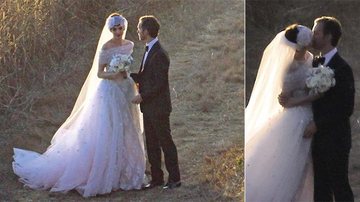 Dias após o estilista Valentino confessar que havia feito seu vestido de noiva, a atriz Anne Hathaway troca juras de amor com o ator e joalheiro diante de 180 vips, em Big Sur, na Califórnia - Splash News