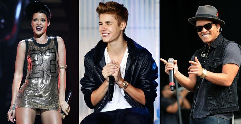 Rihanna, Justin Bieber e Bruno Mars - Getty Images