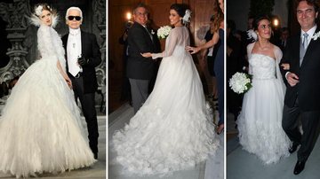 O estilista da Chanel, Karl Lagerfeld, criou o vestido de Drew Barrymore e da brasileira Ticiana Villas Boas - Foto-Montagem