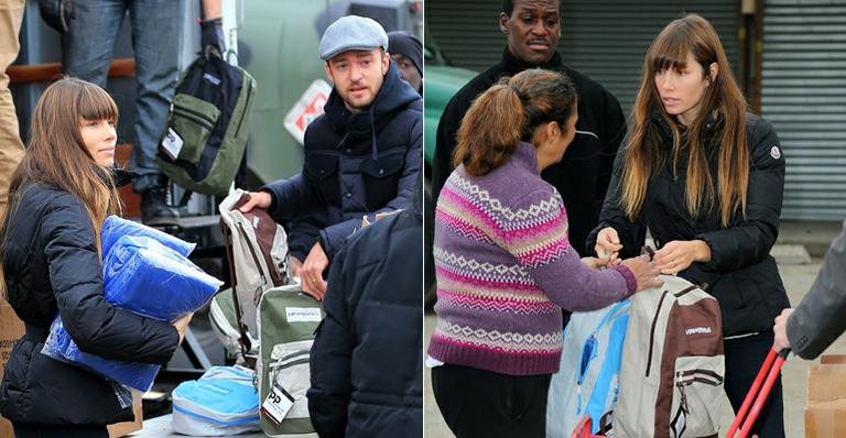 Justin Timberlake e Jessica Biel ajudam vítimas do furacão Sandy - Splash News