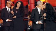Namorada de Caetano no fim dos anos 1970, Sonia entrega ao astro troféu da Academia Latina de Gravação. - Reuters