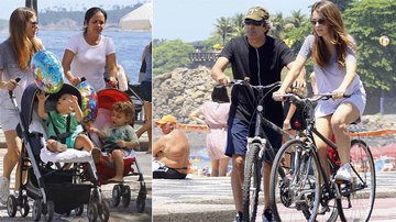 No calçadão do Leblon, Rio,Claudia empurra o carrinho com Pedro Henrique enquanto a babá leva José Joaquim. O passeio de bicicleta com o marido, - J. Humberto