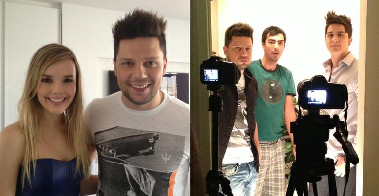 Thaeme, Thiago e Luan Santana nos bastidores do clipe de 'Hoje Não' - Divulgação