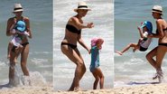 Michelle Alves brinca com os filhos na praia de Ipanema - Wallace Barbosa/ AgNews