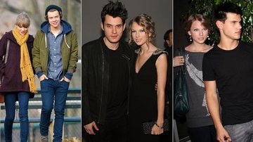 Taylor Swift com o atual namorado, Harry Styles, e com os ex-namorados John Mayer e Taylor Lautner - Splash News / Getty Images / Reprodução