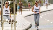 Na praia da Barra, Rio,a atriz de Salve Jorge corre no calçadão e faz força na barra usando
uma camiseta que brinca com o sobrenome do estilista Karl Lagerfeld. - Marcos Ferreira