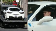 A Ferrari de Justin Bieber sendo guinchada e, em outra ocasião, o cantor dirigindo o automóvel - The Grosby Group
