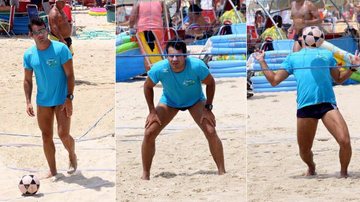 Thierry Figueira mostra habilidade ao jogar futevôlei na praia do Leblon, Rio de Janeiro - J. Humberto/AgNews