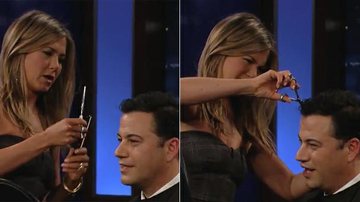 Jennifer Aniston corta o cabelo de Jimmy Kimmel em programa ao vivo - Reprodução