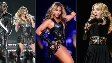 Os três últimos shows do intervalo do Super Bowl: Black Eyed Peas (2011), Beyoncé (2013) e Madonna (2012) - Getty Images