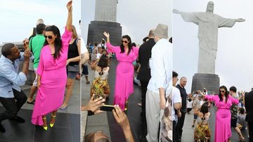 Kim Kardashian visita o Cristo Redentor e faz pose para o noivo, Kanye West - Gabriel Reis/ AgNews