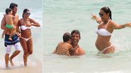 Com o marido e o filho, a atriz, grávida de quatro meses e meio, se diverte na praia da Barra, Rio. Ela fala com orgulho da sintonia de Pedro e Dudu. - Derick Abreu