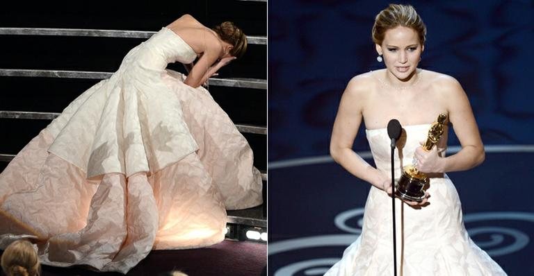 Jennifer Lawrence cai ao subir no palco para receber Oscar de Melhor Atriz - Getty Images