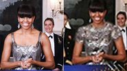 Michelle Obama com o vestido original e a foto alterada pela agência iraniana - Getty Images